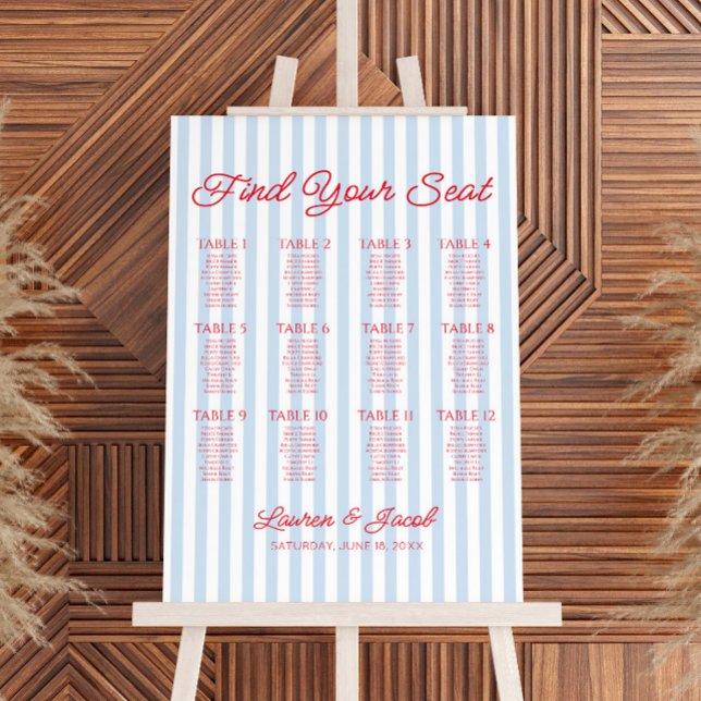 Red Blue Find Your Seat Wedding Seating Chart Foam Board (Creator Uploaded)