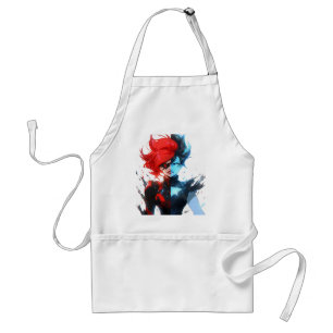 Red Blue Fire Ice Comic Style Anime Girl Adult Apron