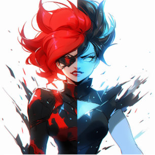 Red Blue Fire Ice Comic Style Anime Girl Cutout