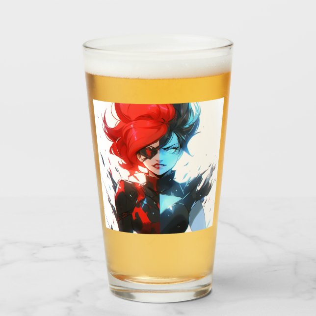 Red Blue Fire Ice Comic Style Anime Girl Glass (Front Filled)