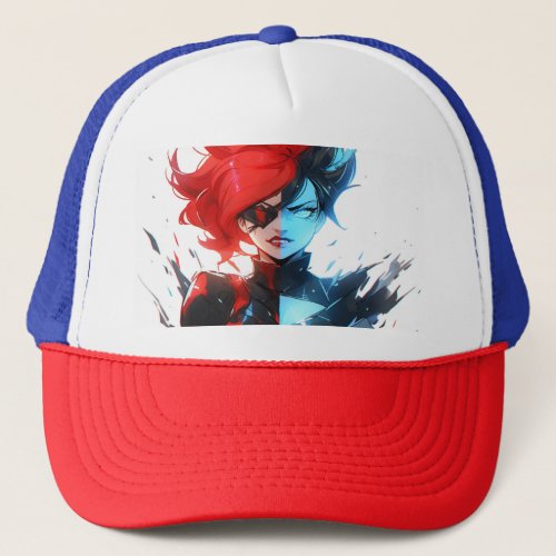 Red Blue Fire Ice Comic Style Anime Girl Trucker Hat