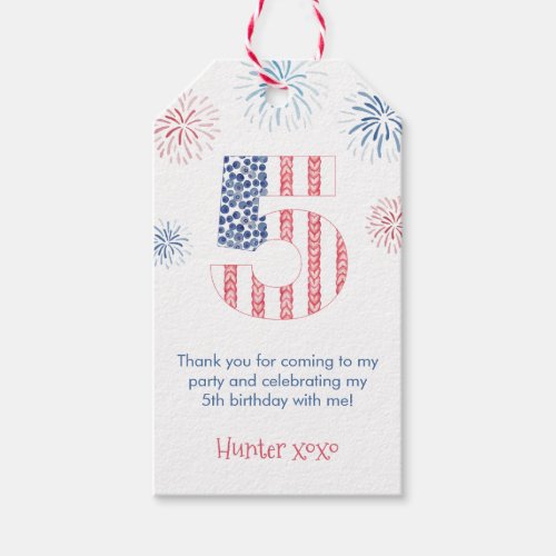 Red Blue Firecracker 5th Birthday Party Favor Tags