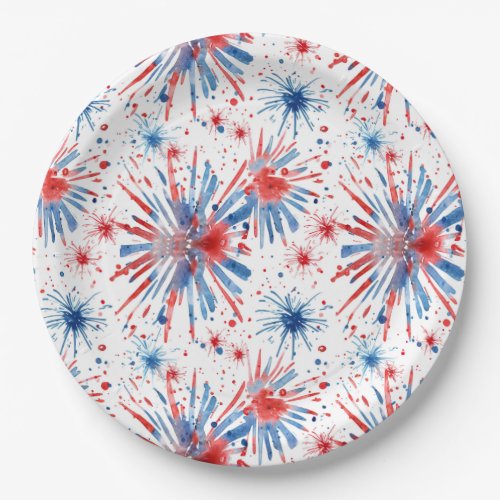 Red Blue Fireworks 4th July Plate