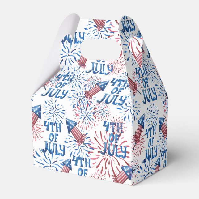 Red Blue Fireworks Firecracker 4th of July Favor Boxes (Back Side)