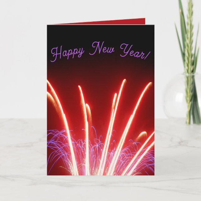 Red & Blue Fireworks New Year's  Holiday Card (Front)