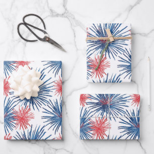 Red & Blue Fireworks on White Wrapping Paper Sheets
