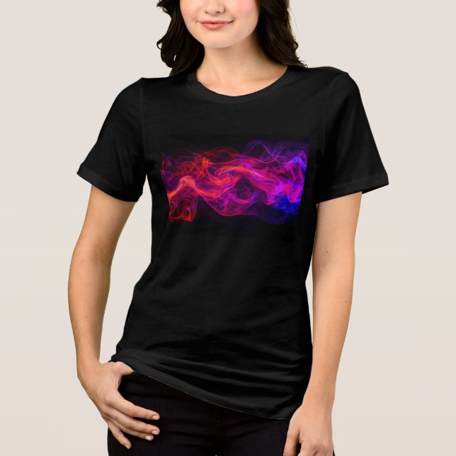 Red + Blue Flames on a Black Short Sleeve T-Shirt Tri-Blend Shirt (Front)
