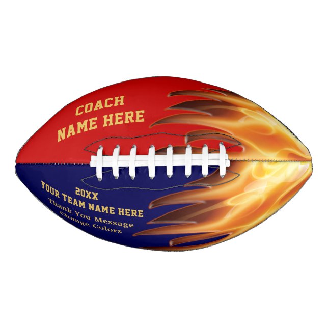 Red Blue Flaming Football Personalized for Coaches (Front)