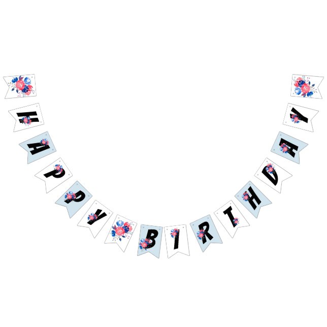red, blue floral, happy birthday, BUNNING BANNER (All)