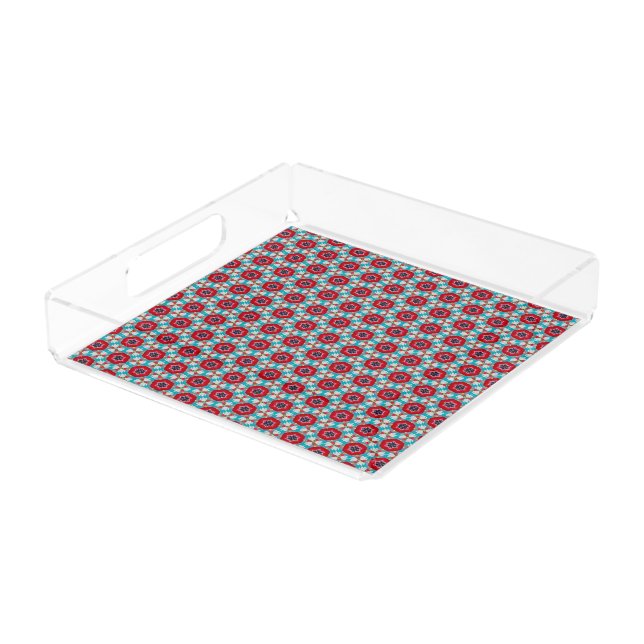 Red Blue Flower Geometric Abstract Acrylic Tray (Angled)