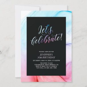 Red & Blue Fluid Texture 30th Women Birthday Invitation