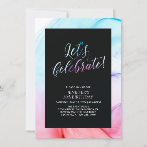 Red  Blue Fluid Texture 30th Women Birthday Invitation