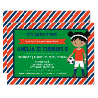 Red Blue Football Soccer Girl Birthday Invitation