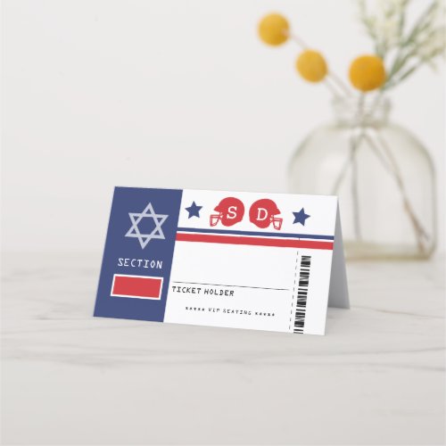 Red Blue Football Ticket Bat Mitzvah Seating Place Card