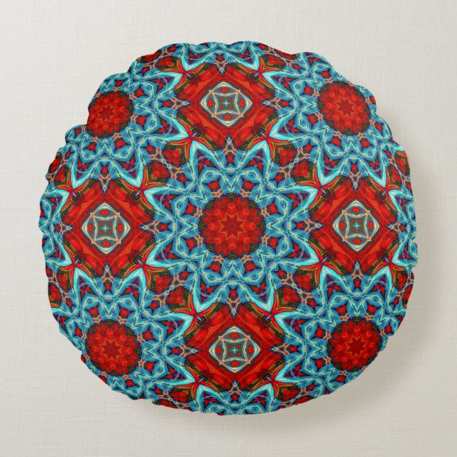 Red Blue Geometric Star  Round Pillow (Front)