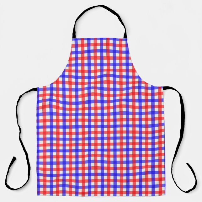 Red Blue Gingham Plaid Pattern Apron (Front)
