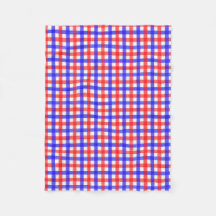 Red Blue Gingham Plaid Pattern Fleece Blanket