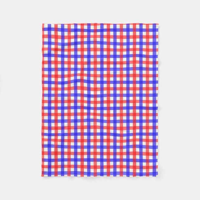 Red Blue Gingham Plaid Pattern Fleece Blanket (Front)