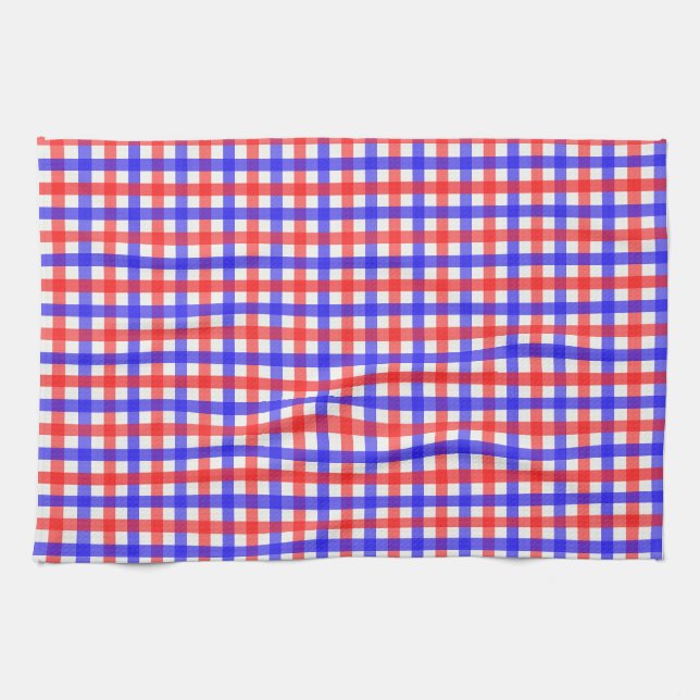 Red Blue Gingham Plaid Pattern Kitchen Towel (Horizontal)