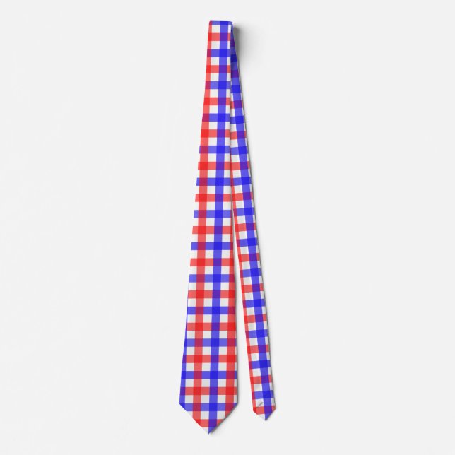 Red Blue Gingham Plaid Pattern Neck Tie (Front)