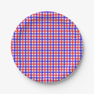 Red Blue Gingham Plaid Pattern Paper Plates