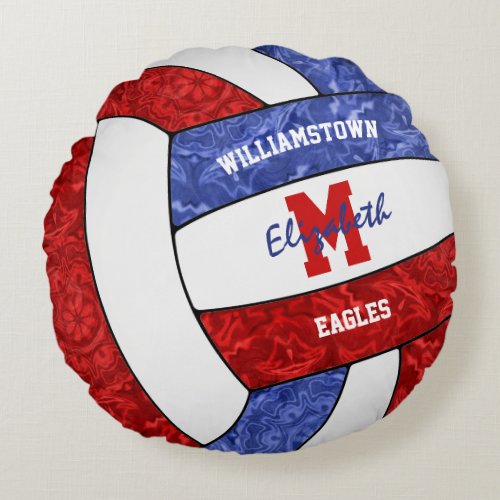 Red blue girls volleyball room decor  round pillow