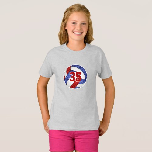 Red blue girls volleyball team colors custom T_Shirt