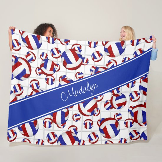 red blue girly team colors volleyballs net accent fleece blanket