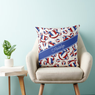 red blue girly team colors volleyballs net accent throw pillow