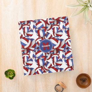 red blue girly team colors volleyballs pattern 3 ring binder