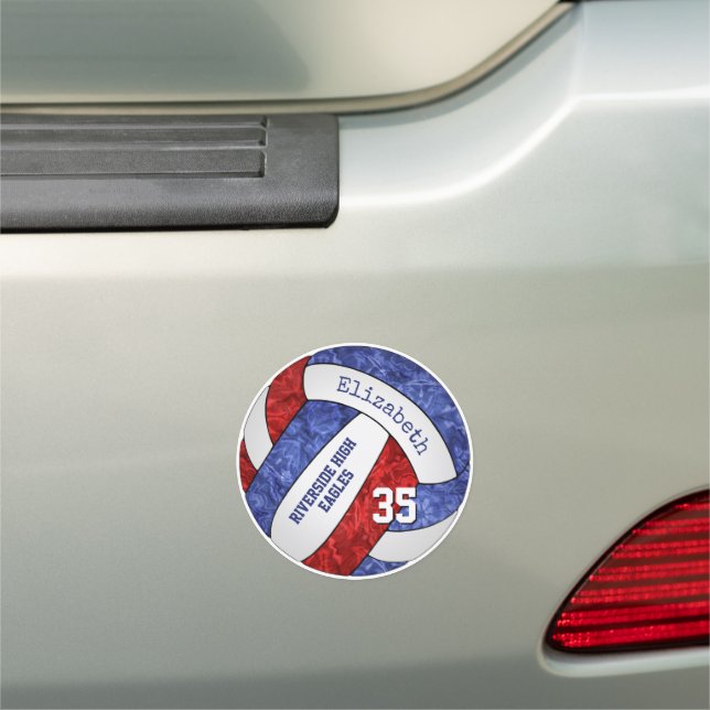 red blue girly volleyball school team colors car magnet (In Situ)