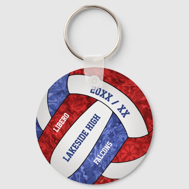 red blue girly volleyball w school team name keychain (Front)