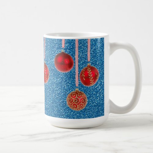 Red Blue Glitter Merry Christmas Baubles Mug