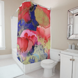 Red Blue Gold Abstract Shower Curtain