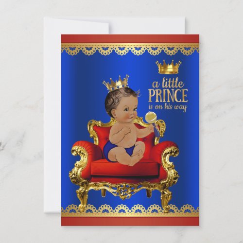 Red Blue Gold Chair Ethnic Prince Boy Baby Shower Invitation