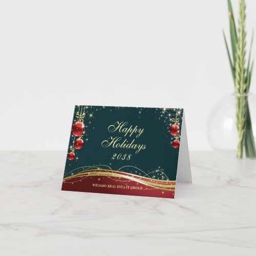 Red Blue Gold Christmas Ball Corporate Greeting Holiday Card