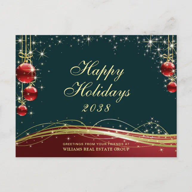 Red Blue Gold Christmas Ball Corporate Greeting Postcard | Zazzle