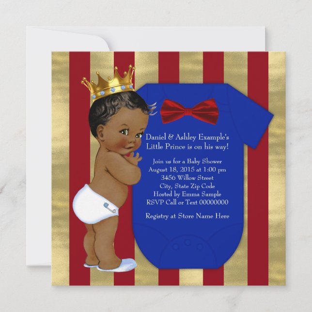 Red Blue Gold Ethnic Prince Baby Shower Invitation (Front)