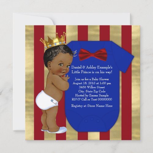 Red Blue Gold Ethnic Prince Baby Shower Invitation