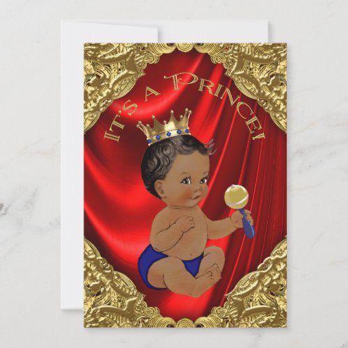 Red Blue Gold Ethnic Prince Baby Shower Invitation