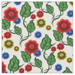 Red/blue/gold flowers/green leaves/Folk Fabric