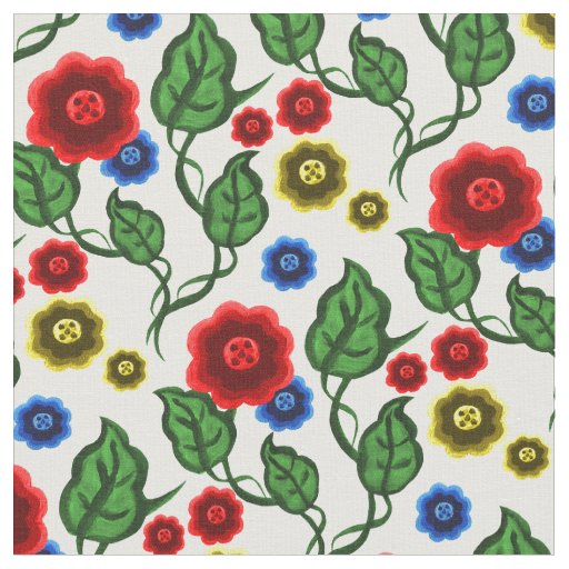 Red/blue/gold flowers/green leaves/Folk Fabric