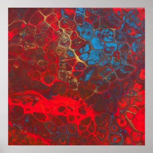 Red Blue Gold Fluid Marble Acrylic Art Abstract Poster