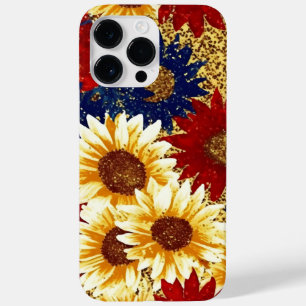 RED BLUE GOLD GLITTER LOOK AMERICAN SUNFLOWERS Case-Mate iPhone 14 PRO MAX CASE