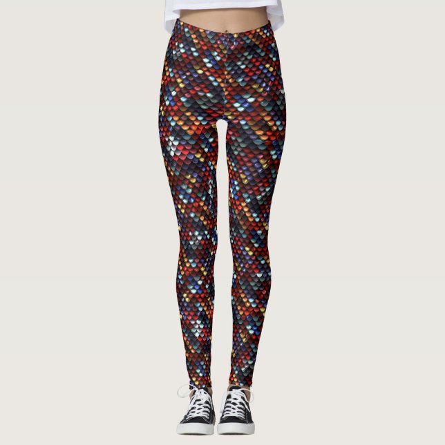 Red, Blue, Golden & Silver Sequins Leggings (Front)
