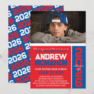 Red & Blue Graduation Photo Announcement