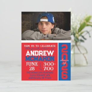 Red & Blue Graduation Photo Invitation