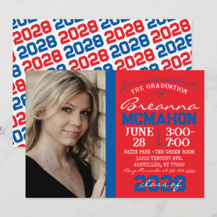 Red & Blue Graduation Photo Invitation