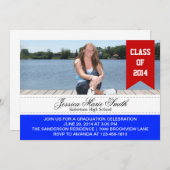 Red/Blue Graduation Photo Template Invitation (Front/Back)