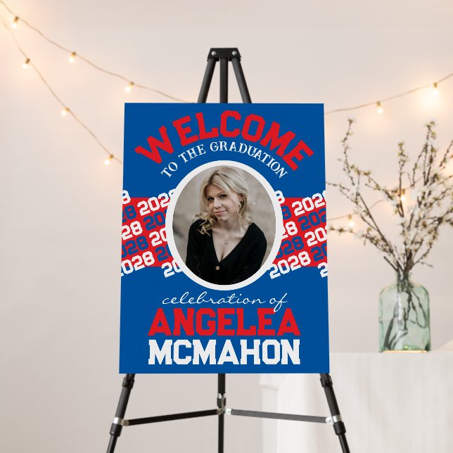 Red & Blue Graduation Photo Welcome Foam Board (In Situ (Stand))
